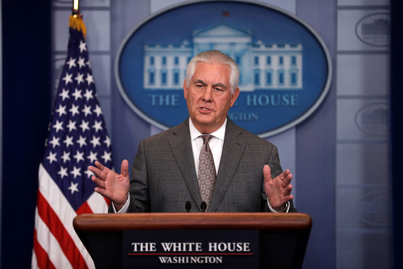 © Reuters. U.S. Secretary of State Rex Tillerson answers questions during the daily briefing at the White House in Washington, DC