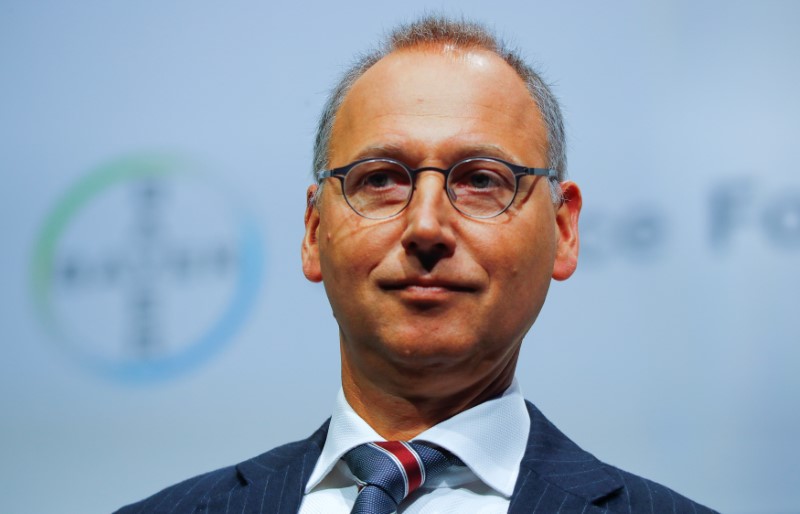 © Reuters. Bayer AG CEO Baumann poses before the company's AGM in Bonn