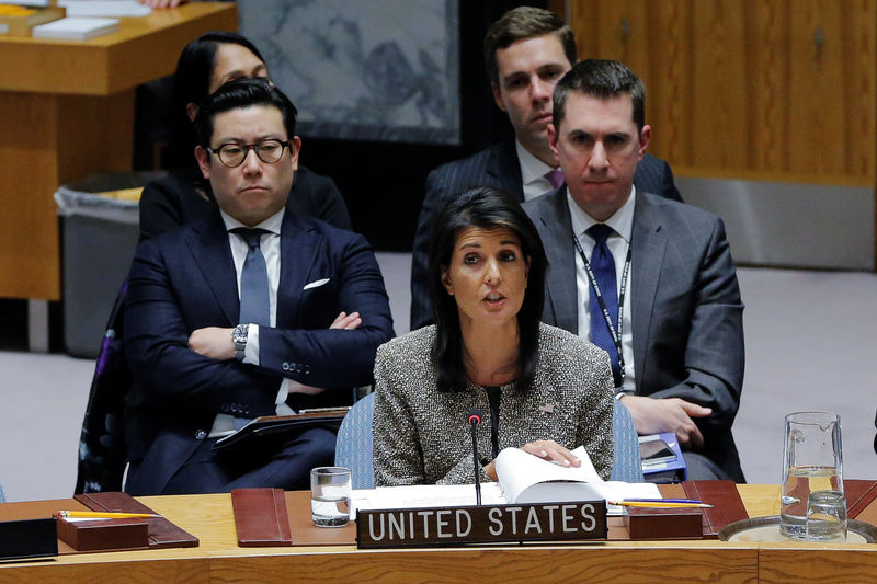 © Reuters. Embaixadora dos EUA na ONU Nikki Haley fala na sede da entidade em Nova York