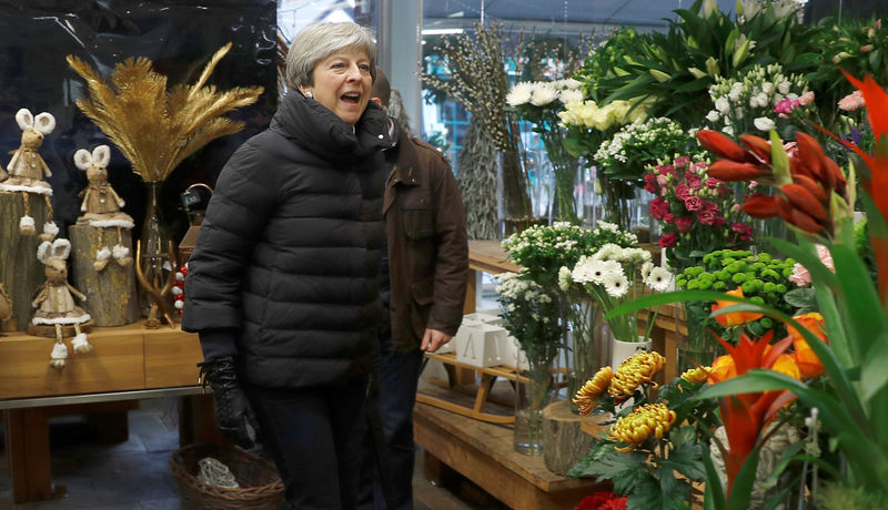 © Reuters. Britain's Prime Minister, Theresa May, arrives for a visit to VFB The Florist on Small Business Saturday, in Twyford