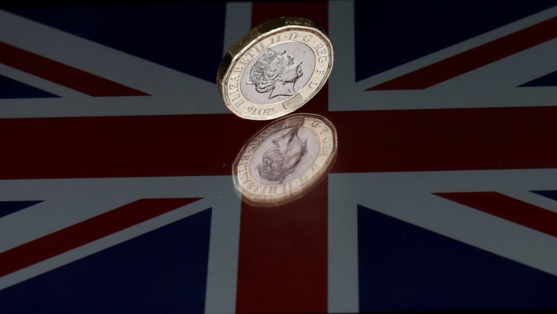 © Reuters. FILE PHOTO: A one pound coin lies on a Union Flag in this picture illustration