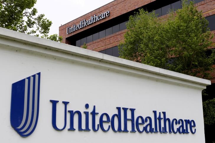 © Reuters. FILE PHOTO: The logo of Down Jones Industrial Average stock market index listed company UnitedHealthcare