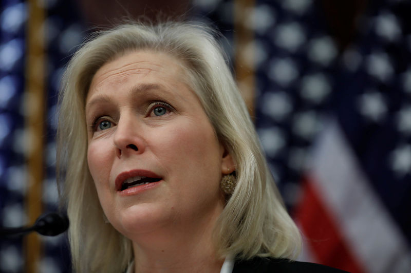 © Reuters. Sen. Kirsten Gillibrand speaks at a press conference calling for an end to forced arbitration on Capitol Hill in Washington