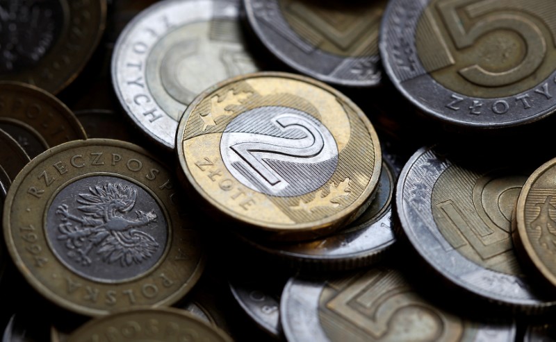 © Reuters. FILE PHOTO: Polish currency zloty coins are seen in this photo illustration taken in Warsaw