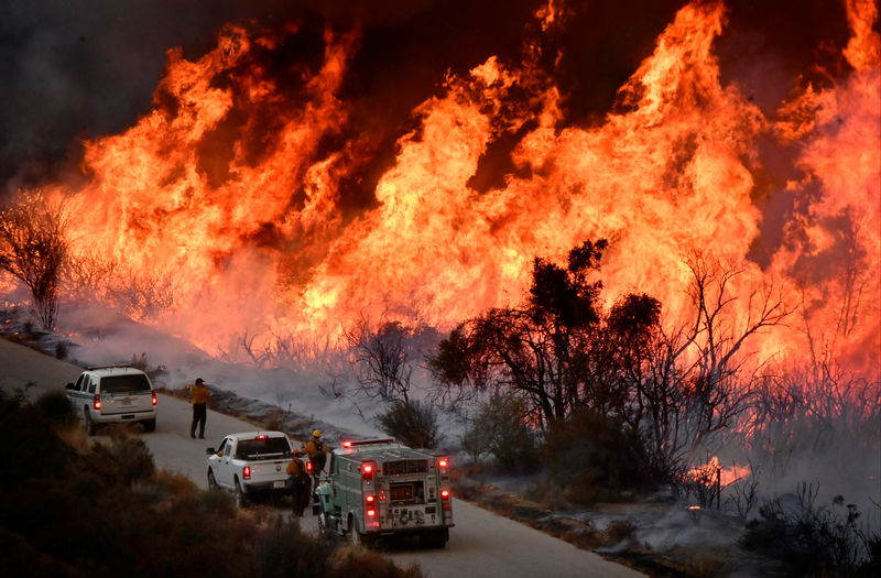 © Reuters. Bombeiros combatem incêndio florestal em Los Angeles, Califórnia