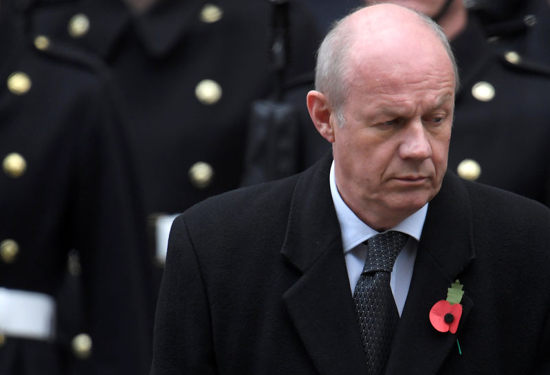 © Reuters. FILE PHOTO: First Secretary of State Green stands in silence at the Remembrance Sunday Cenotaph service in London