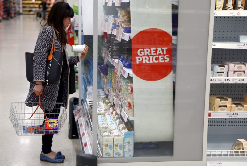 © Reuters. FILE PHOTO: A woman shops in a supermarket in London