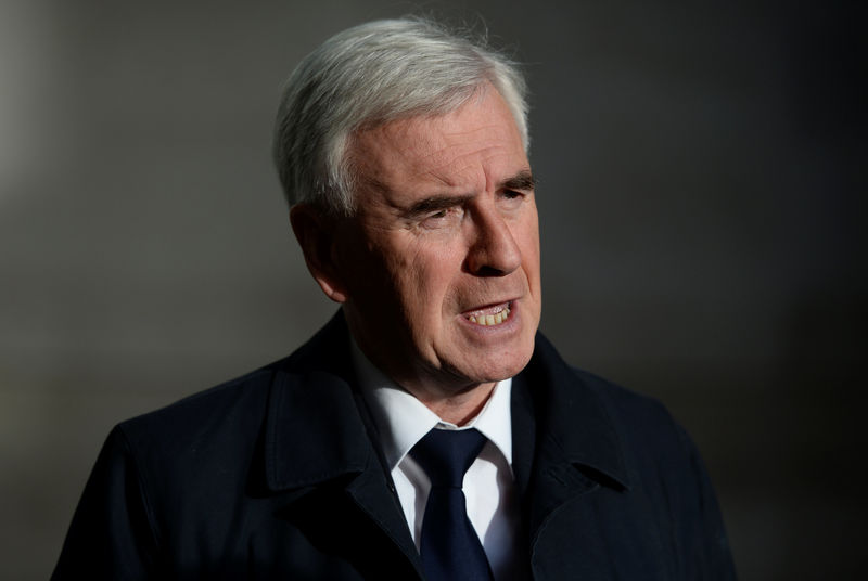 © Reuters. FILE PHOTO: Britain's shadow Chancellor of the Exchequer John McDonnell arrives at the BBC in London