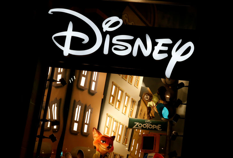 © Reuters. FILE PHOTO: The logo of the Disney store on the Champs Elysee is seen in Paris
