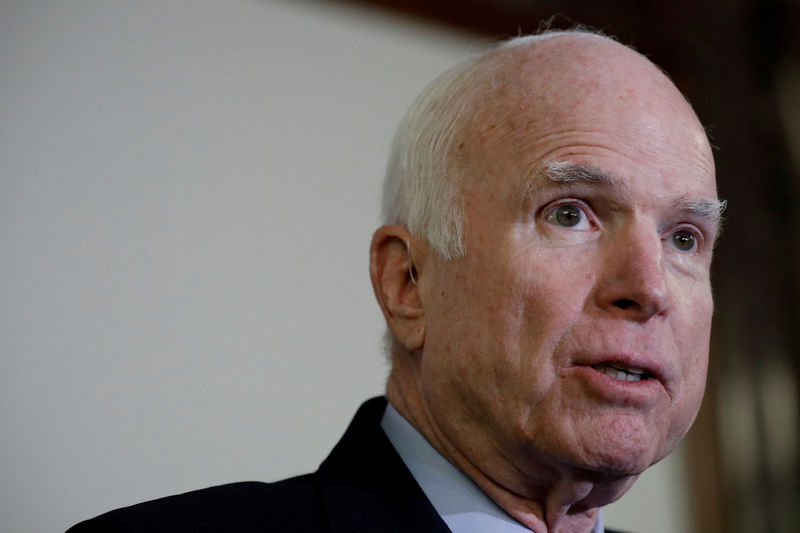 © Reuters. FILE PHOTO: Sen. John McCain (R-AZ) speaks at a press conference about the National Defense Authorization Act in Washington