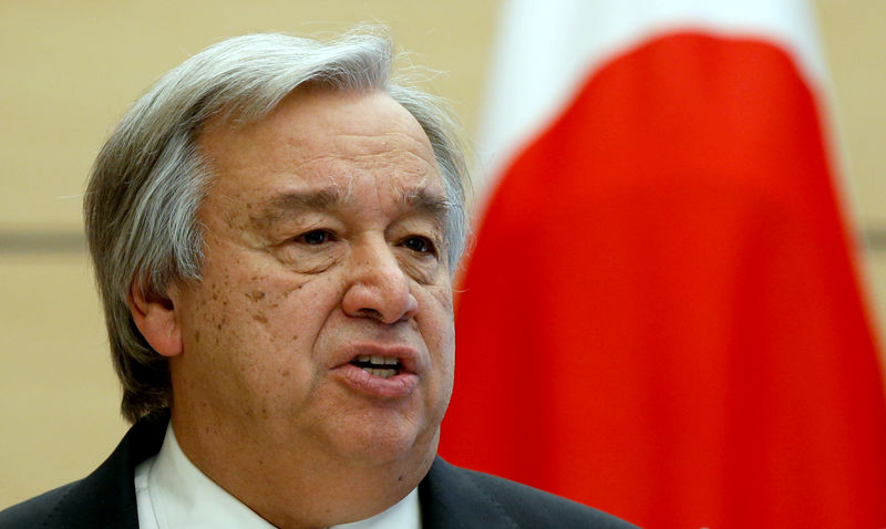 © Reuters. Secretário-geral da ONU, António Guterres, durante coletiva de imprensa em Tóquio, no Japão