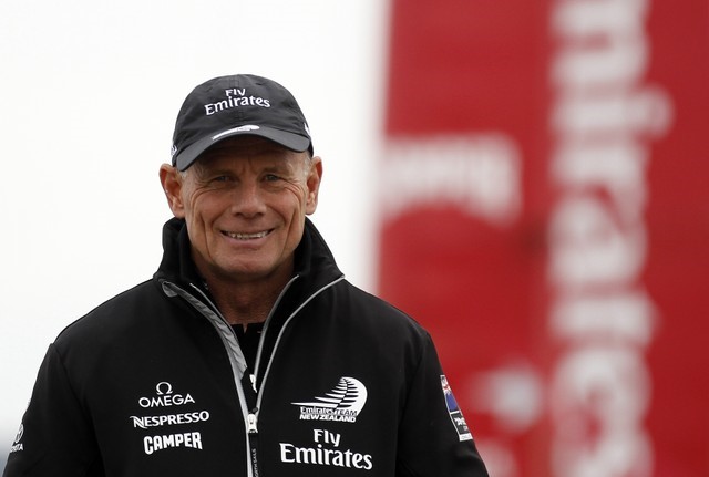 © Reuters. Grant Dalton, managing director of Emirates Team New Zealand, smiles during the America's Cup World Series regatta in Naples