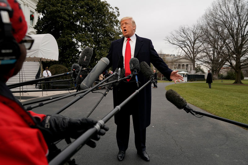 © Reuters. U.S. President Donald Trump talks to the media on South Lawn of the White House in Washington