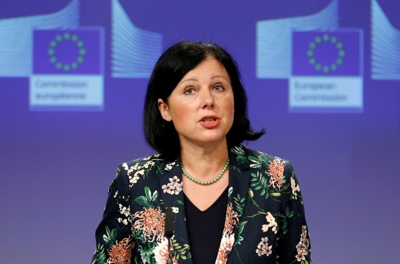 © Reuters. EU Justice Commissioner Jourova holds a news conference in Brussels