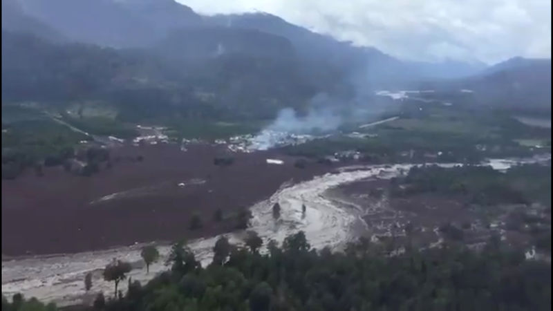 © Reuters. Damage done by a landslide is seen in Villa Santa Lucia