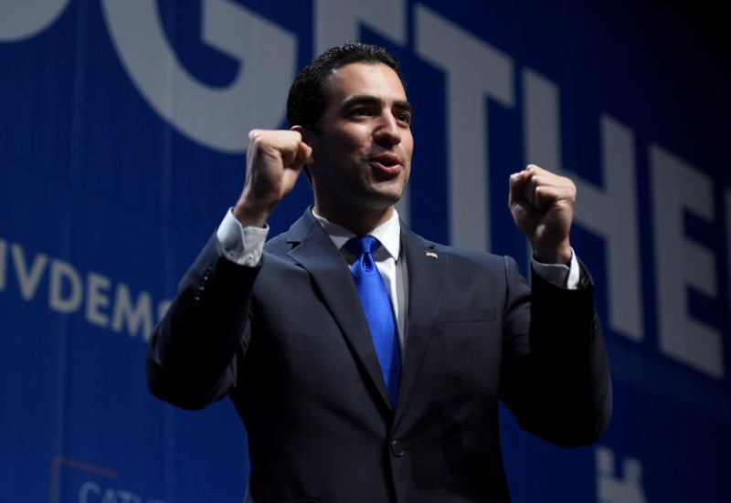 © Reuters. FILE PHOTO - Ruben Kihuen, candidate for United States Representative, NV 4th District speaks at the Nevada state democratic election night event in Las Vegas, Nevada