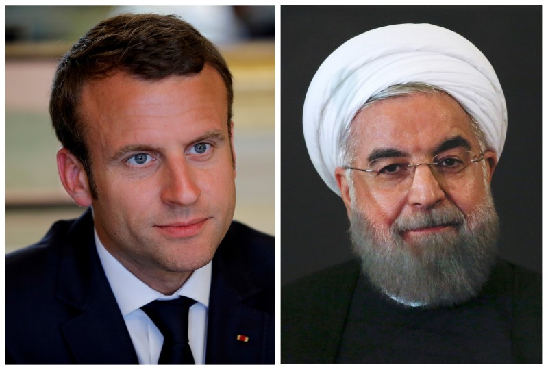 © Reuters. FILE PHOTO: Combination of file photos of showing French President Emmanuel Macron and Iran President Hassan Rouhani