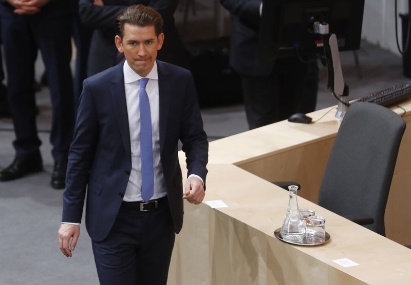 © Reuters. FILE PHOTO: Chancellor Kurz of the OeVP attends a session of the parliament in Vienna