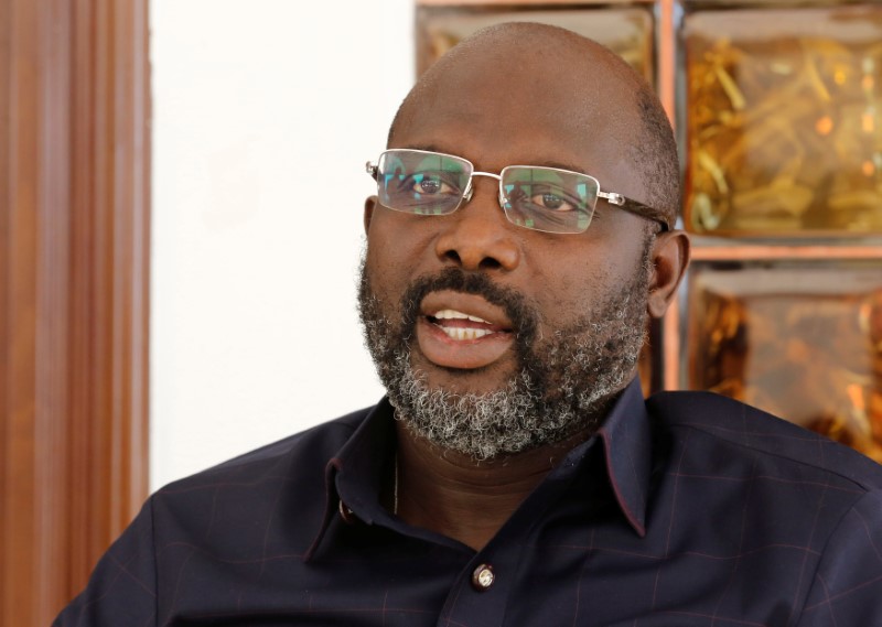 © Reuters. President-elect George Weah of the Coalition for Democratic Change (CDC) speaks during an interview with REUTERS at his residence in Monrovia