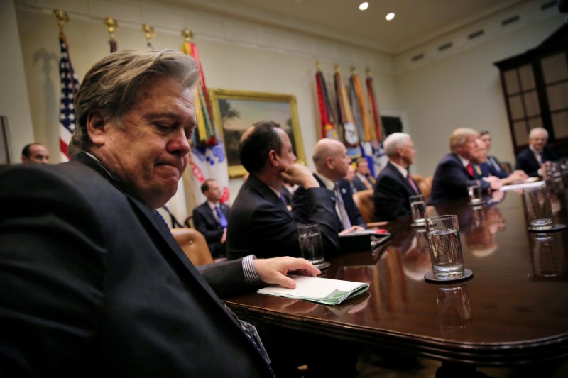 © Reuters. FILE PHOTO: White House Chief Strategist Bannon attends a meeting between U.S. President Trump and congressional leaders in Washington