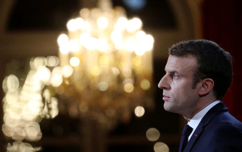 © Reuters. Presidente francês, Emmanuel Macron, durante coletiva de imprensa no Palácio do Eliseu, em Paris