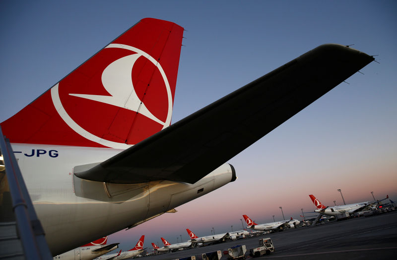 © Reuters. THY aircraft are seen parked at Ataturk International Airport in Istanbul
