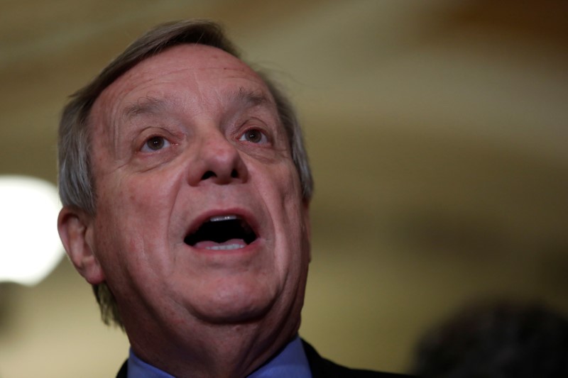 © Reuters. Sen. Dick Durbin (D-IL) speaks with the media following the weekly policy luncheons on Capitol Hill in Washington