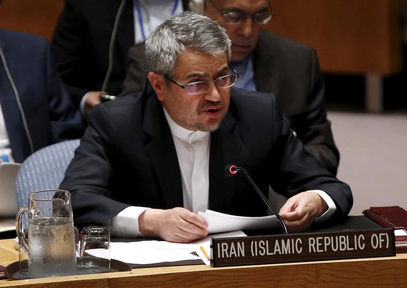 © Reuters. سفير إيران لدى الأمم المتحدة : طهران لديها أدلة على أن الاحتجاجات "موجهة من الخارج"