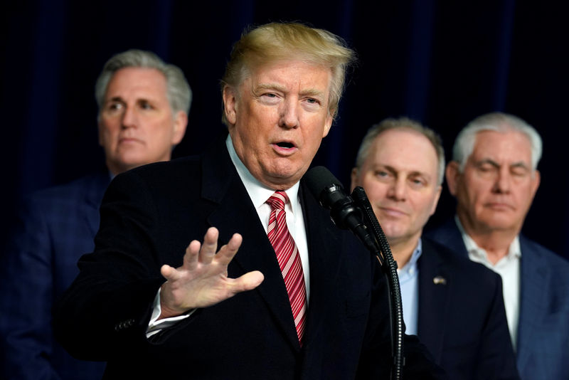 © Reuters. President Donald Trump speaks to the media after the Congressional Republican Leadership retreat