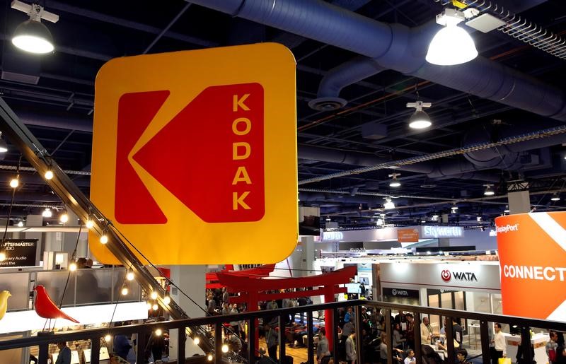 © Reuters. The Kodak logo is shown on a booth during the 2017 CES in Las Vegas