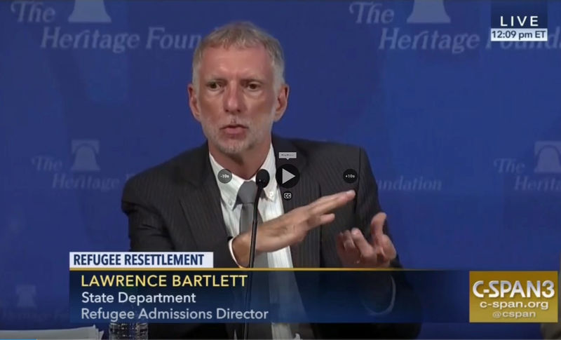 © Reuters. Video grab shows U.S. State Department's Bartlett speaking at Heritage Foundation in Washington