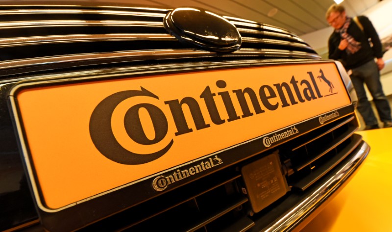 © Reuters. Logo of German tyre company Continental  is seen before the annual news conference in Hanover