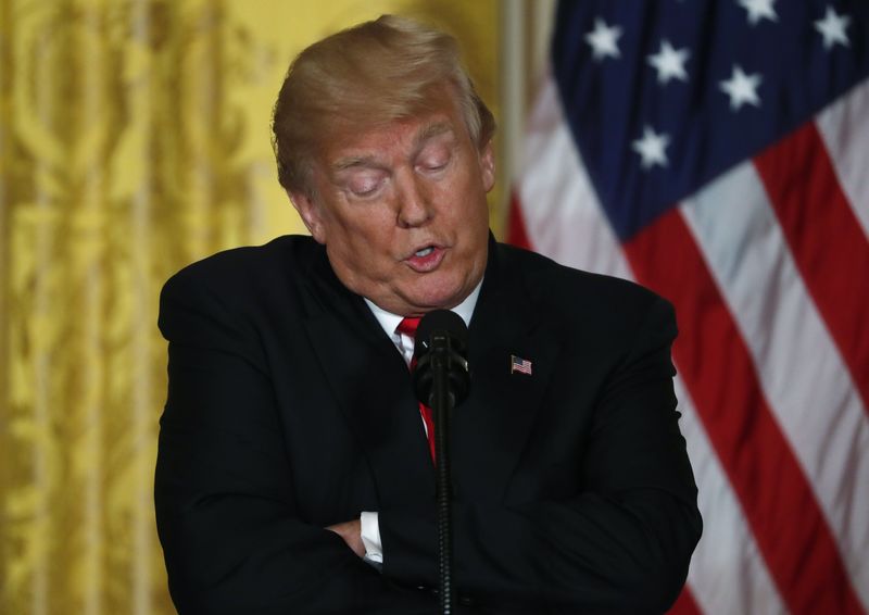 © Reuters. U.S. President Trump holds joint news conference with Norwegian Prime Minister Solberg at the White House in Washington