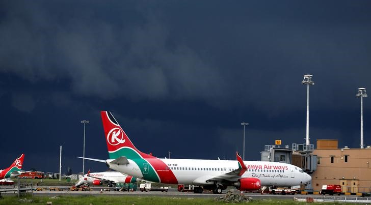 © Reuters. FILE PHOTO: Kenya Airways planes are seen parked during a pilots strike organised by KALPA at the Jomo Kenyatta International Airport near Kenya's capital Nairobi