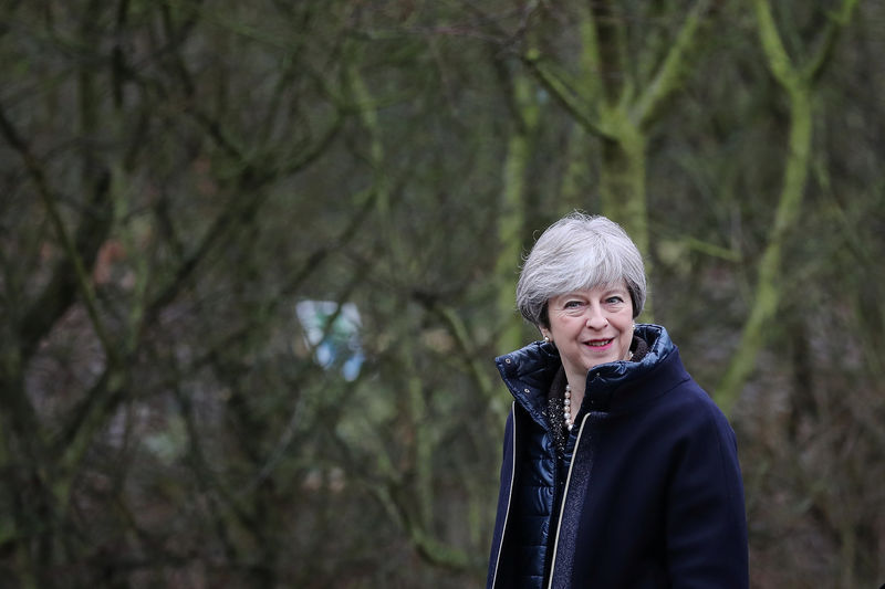 © Reuters. Britain's Prime Minister Theresa May walks through the Wildfowl and Wetland Trust's (WWT) grounds ahead of a speech to launch the government's environment plan at the London Wetland Centre in west London