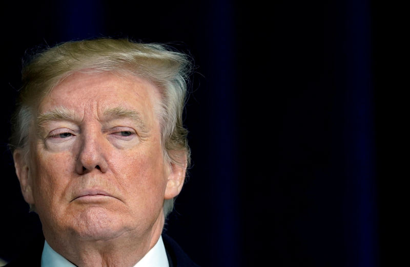 © Reuters. FILE PHOTO: President Donald Trump speaks to the media after the Congressional Republican Leadership retreat