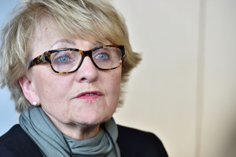 © Reuters. FILE PHOTO: Danuta Hubner, chair of the constitutional committee of the EP gestures during an interview in Brussels