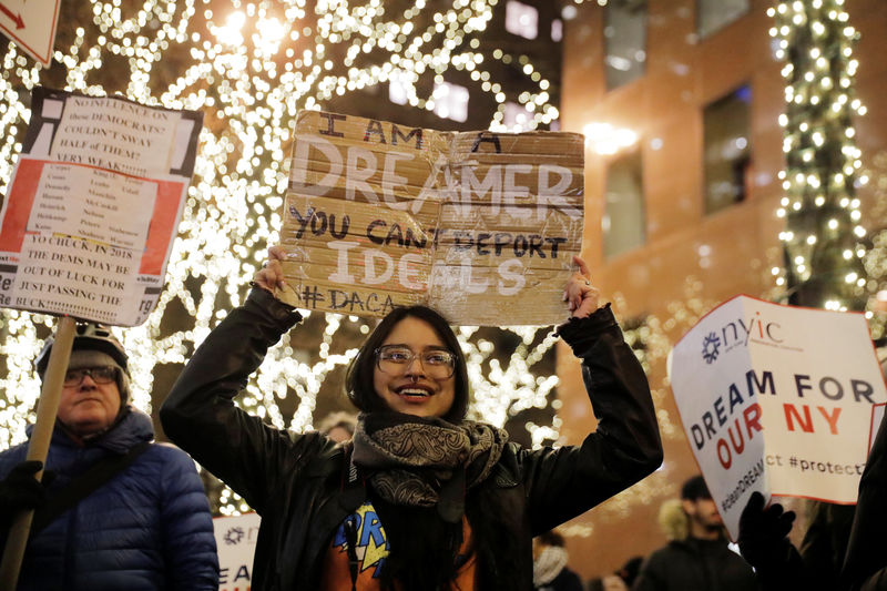 © Reuters. Deferred Action for Childhood Arrivals (DACA) recipient Gloria Mendoza participates in a demonstration in support of "clean" legislation in New York