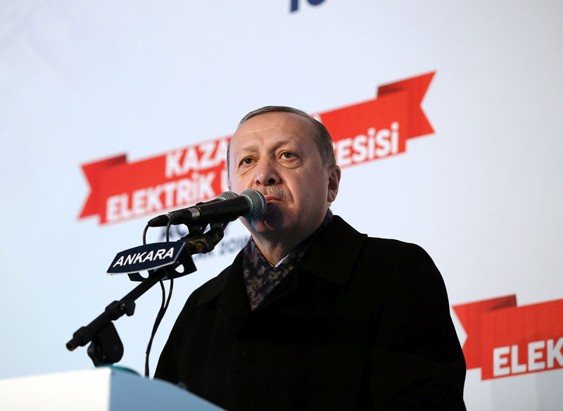 © Reuters. Turkish President Erdogan speaks during an opening ceremony in Sincan near Ankara