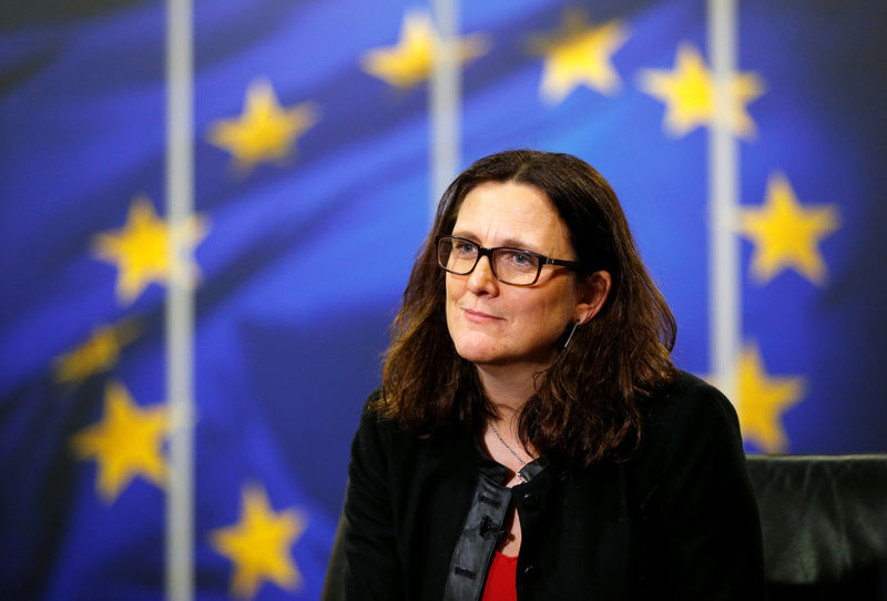 © Reuters. EU Commissioner Malmstrom speaks during an interview with Reuters in Brussels