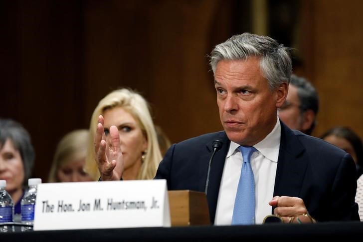 © Reuters. Former Gov. Jon Huntsman (R-UT) testifies before a Senate Foreign Relations Committee hearing on his nomination to be ambassador to Russia on Capitol Hill in Washington