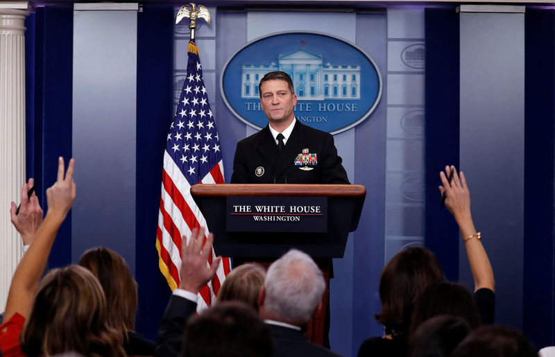 © Reuters. White House, Presidential physician Ronny Jackson answers question about U.S. President Donald Trump's health after the president's annual physical at the White House in Washington, DC, U.S.