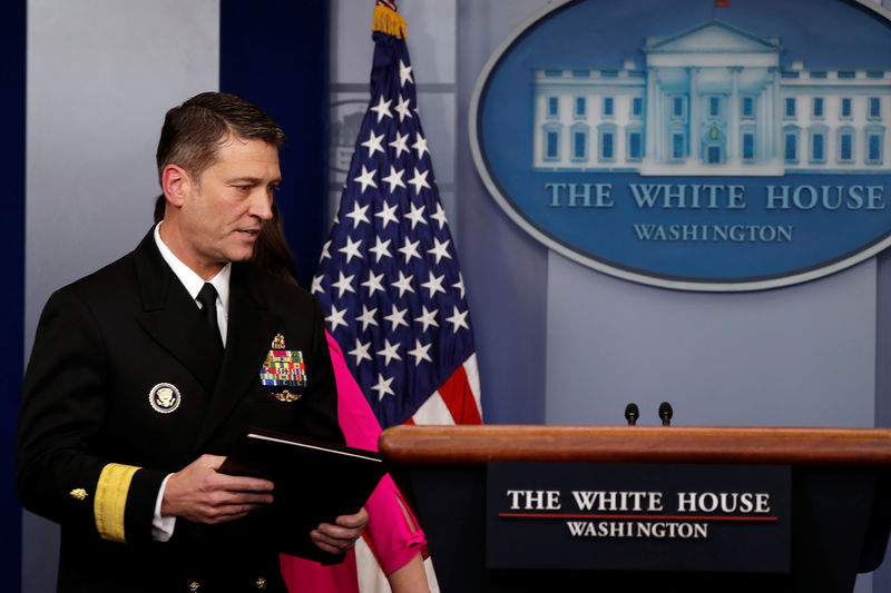 © Reuters. White House, Presidential physician Ronny Jackson prepares to answers question about U.S. President Donald Trump's health after the president's annual physical during the daily briefing at the White House in Washington, DC, U.S.