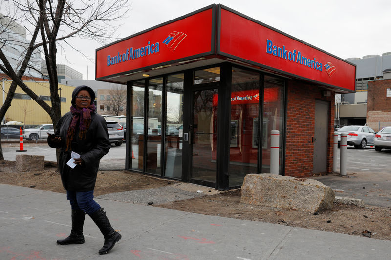 © Reuters. A pedestrian passes a Bank of America ATM in Cambridge