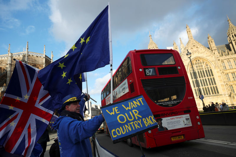 © Reuters. Manifestante anti-Brexit protesta em frente ao Parlamento britânico, em Londres
