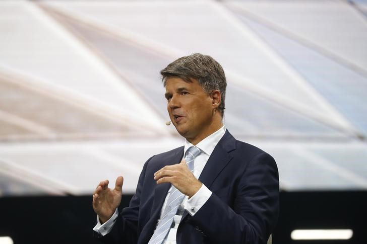 © Reuters. FILE PHOTO: BMW CEO Krueger speaks during the Frankfurt Motor Show (IAA) in Frankfurt