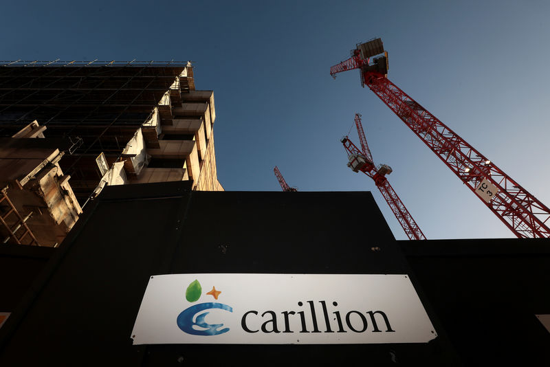 © Reuters. A logo is seen in front of cranes standing on a Carillion construction site in central London