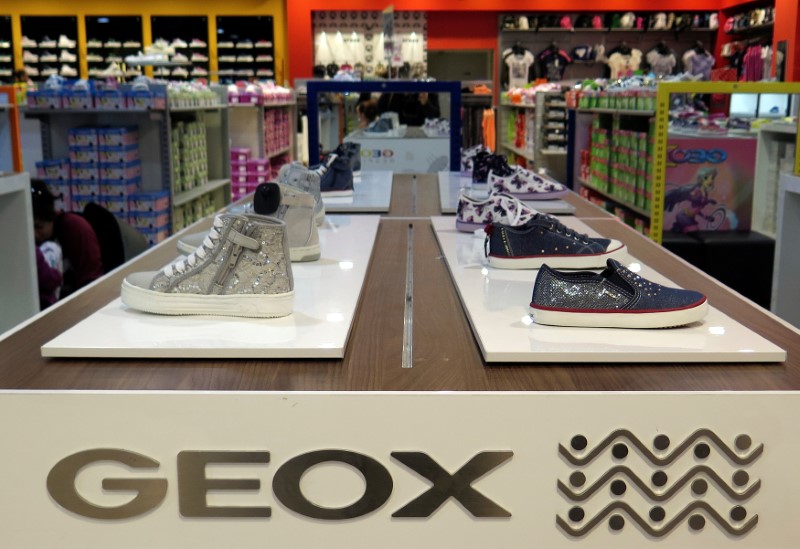 © Reuters. Geox shoes are seen in a shop in Rome