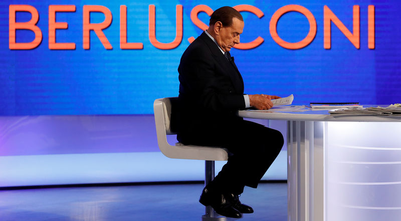 © Reuters. Italy's former Prime Minister Silvio Berlusconi is seen during the television talk show "L'aria che tira" in Rome