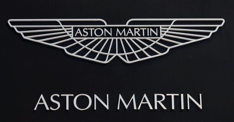 © Reuters. FILE PHOTO: Logo of Aston Martin is seen in a service station of Swiss Emil Frey AG in Safenwil